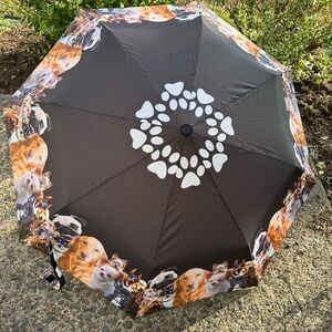 Black Umbrella with Dog Print and Heart Design - NEW
